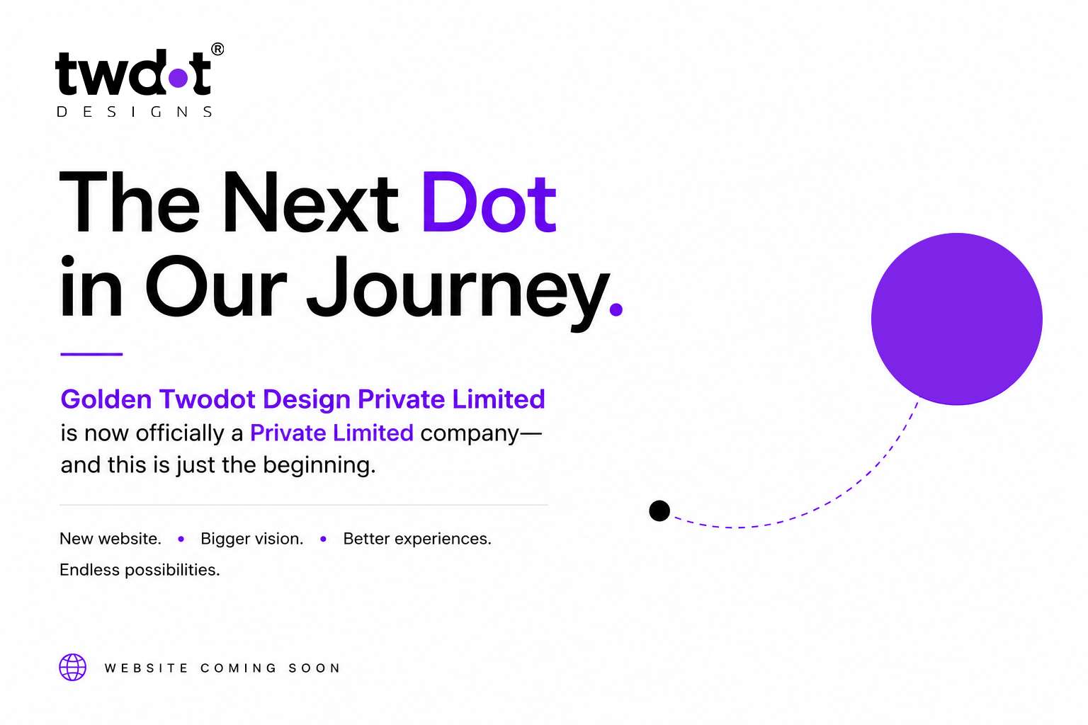 Twodot Designs — The Next Dot in Our Journey. Golden Twodot Design Private Limited is now officially a Private Limited company. Website coming soon.